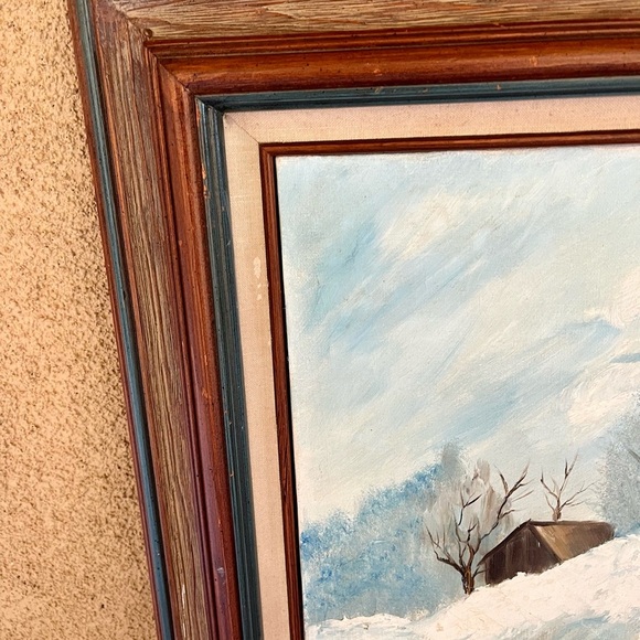 Vintage Oil On Canvas Painting Winter Wonder Land Sine By Jane 22/26 Inch - Picture 4 of 13